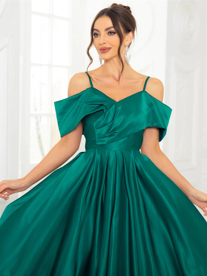 Off Shoulder A-Line Satin Maxi Gown