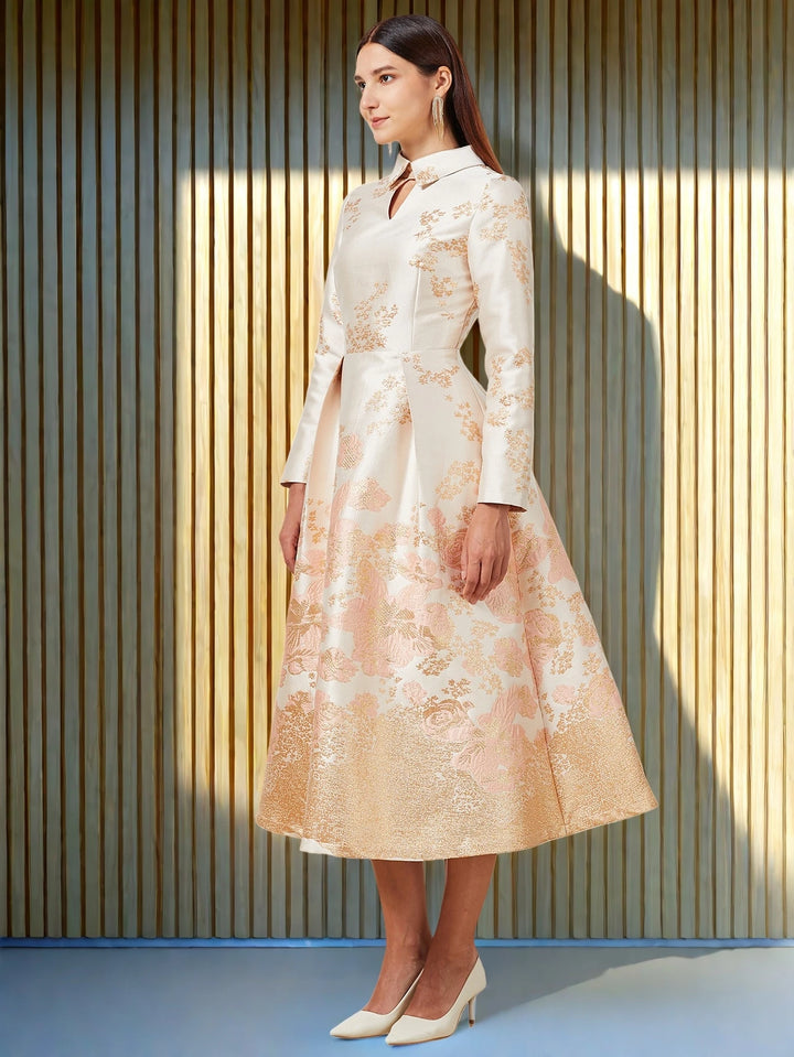 Elegant Floral Lapel Party Dress