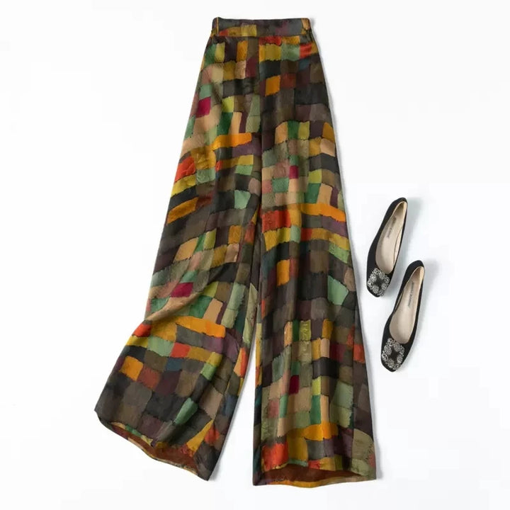 Elastic Waist Loose Graffiti Silk Trouser