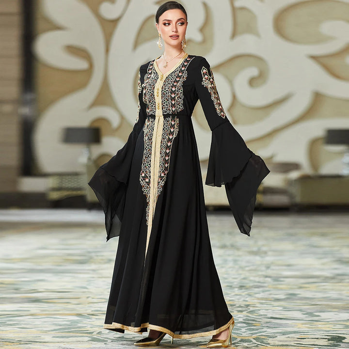 Flare Sleeve Diamond Embroidery Kaftan Abaya