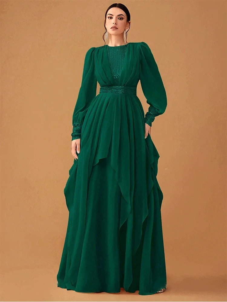 Glamorous Shiny Round Neck Evening Dress