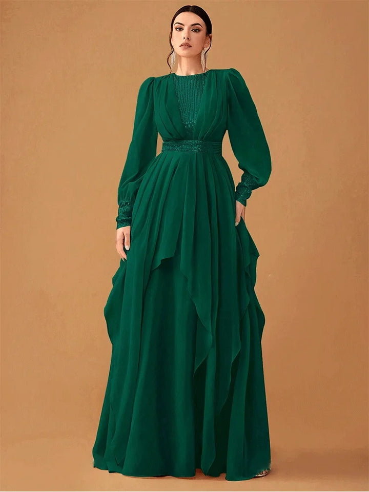 Glamorous Shiny Round Neck Evening Dress