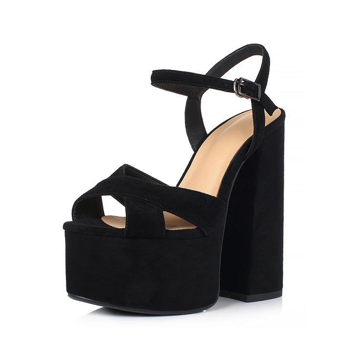 Lovely Embossed Round Toe Super High Heel Sandals