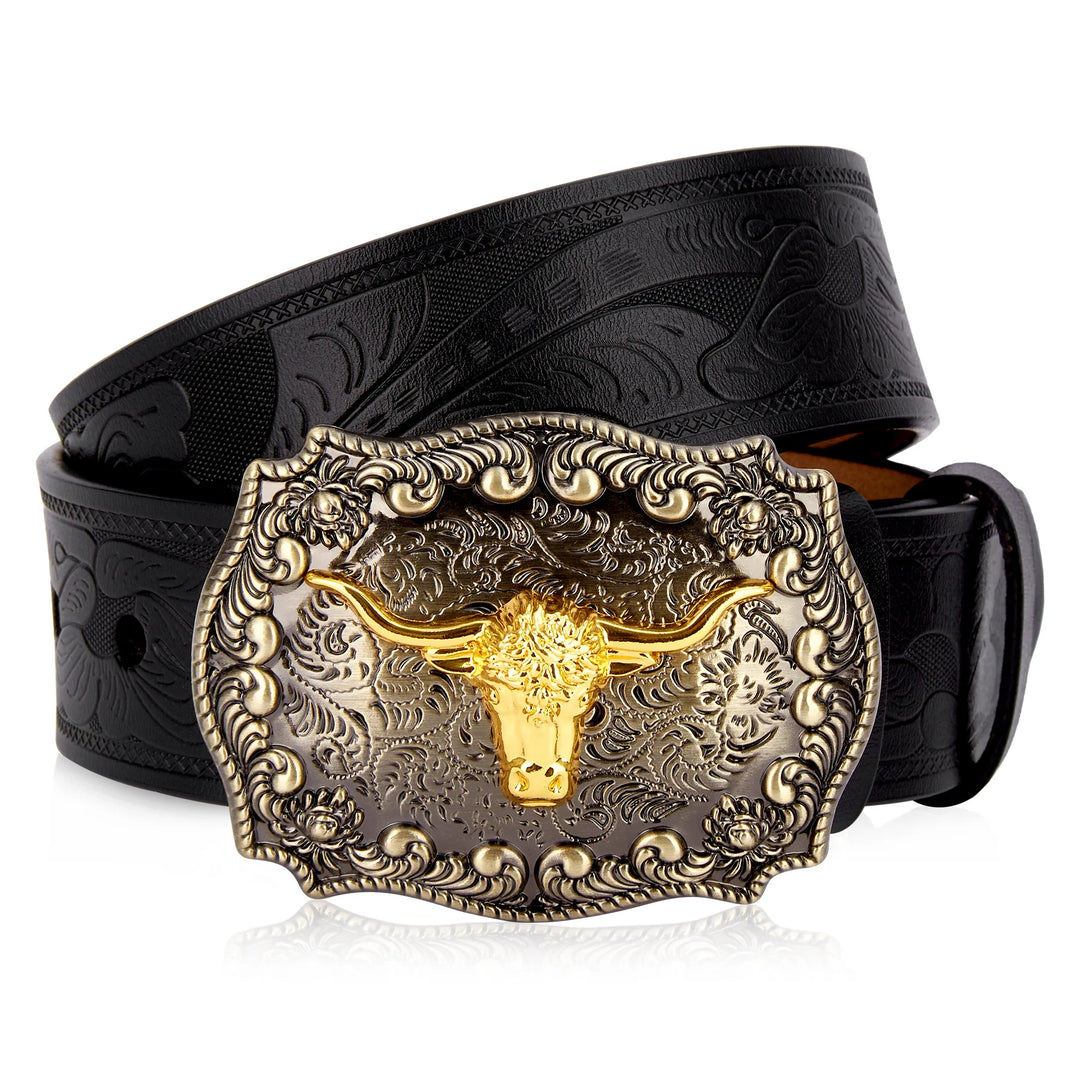 Two Layer Embossed Cowhide Leather Belt