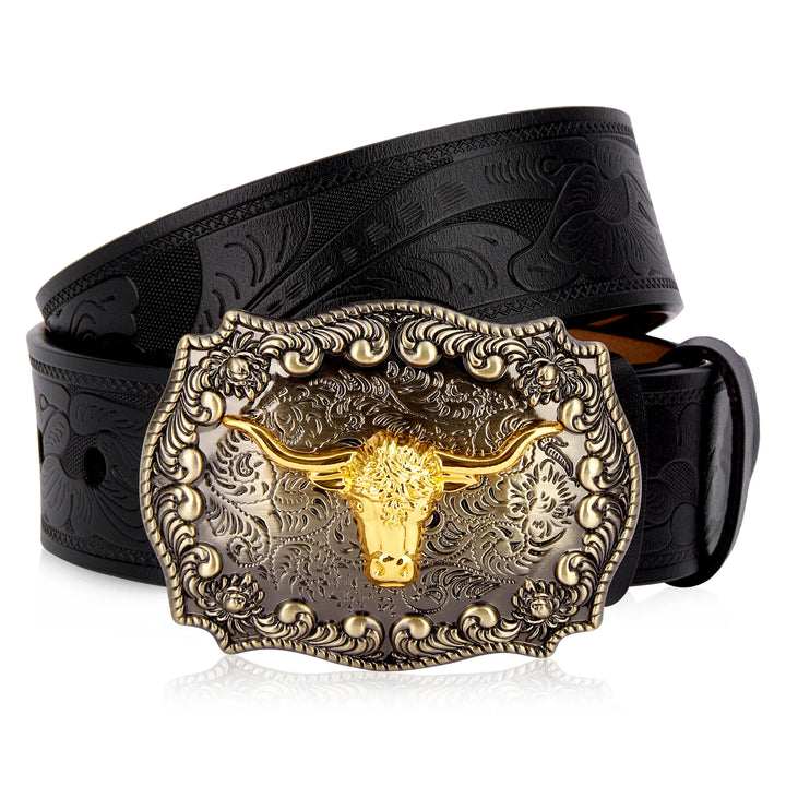 Two Layer Embossed Cowhide Leather Belt