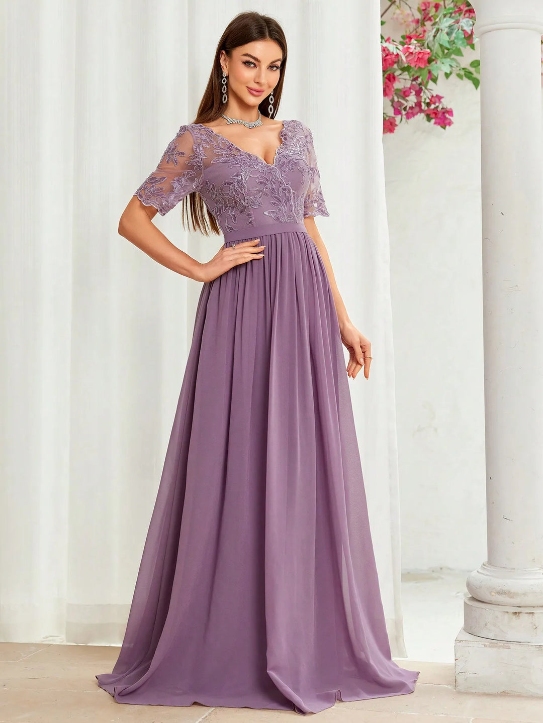 Sweet Embroidered Chiffon Evening Dress