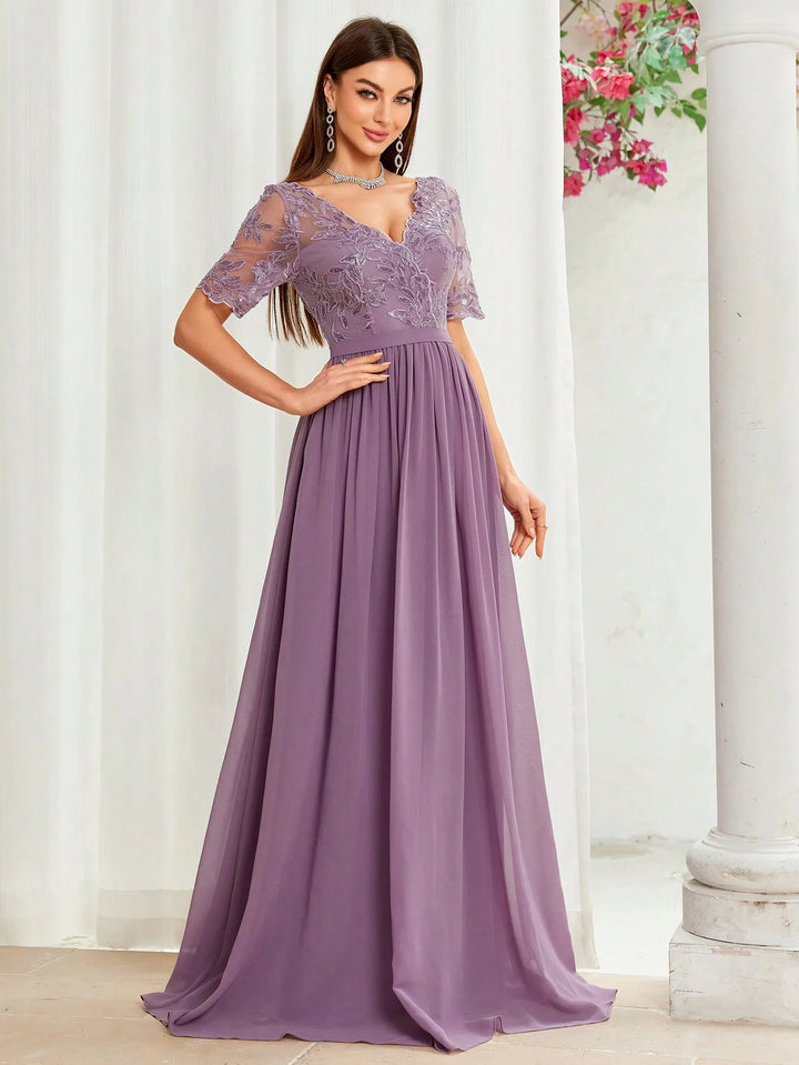 Sweet Embroidered Chiffon Evening Dress