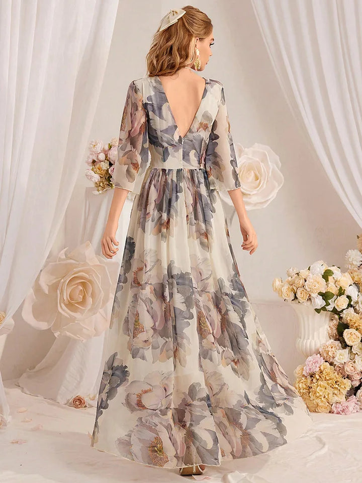 Graceful Split Short Sleeves Maxi Dress