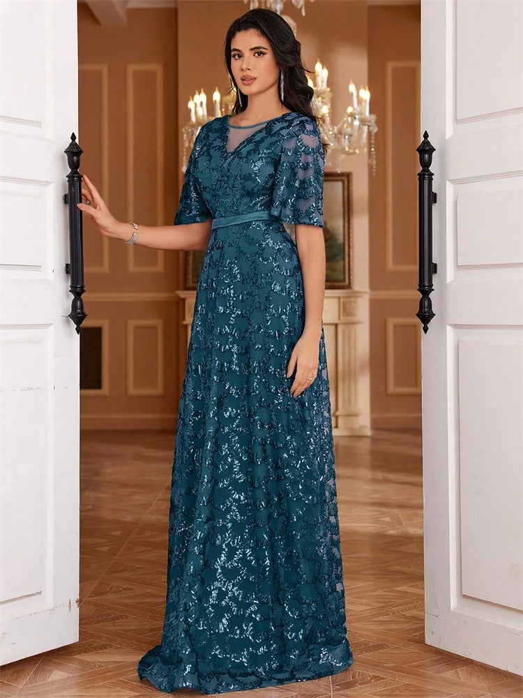 Elegant Short Sleeves Evening Gown