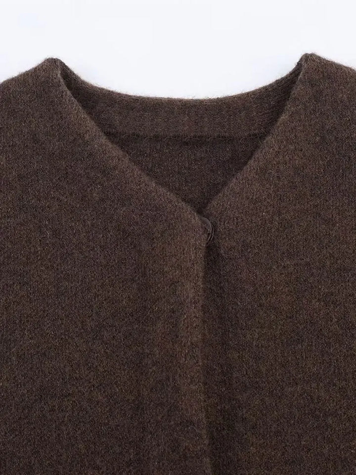 Artificial Fur Spliced Knitted Cardigan