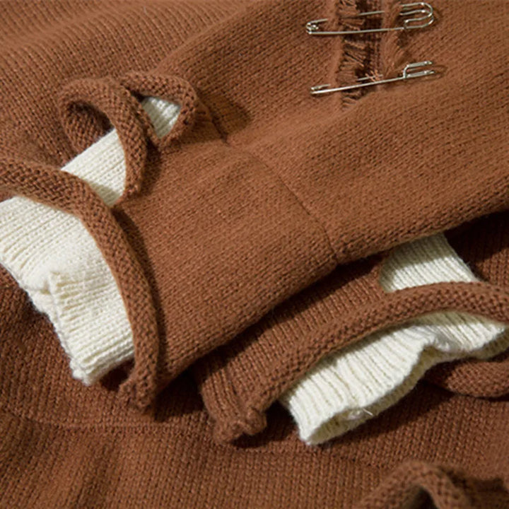 Vintage Pin Ripped Hole Women Jumper