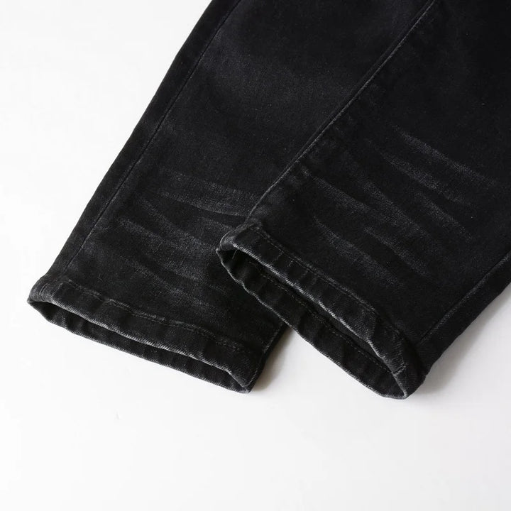 Bold Cracked Patch Biker Jeans Pants