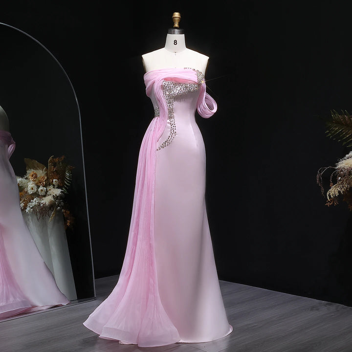 Delightful Crystal Pleated Mermaid Evening Dress