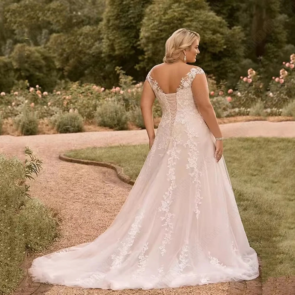 Courtly Plus Size Court Train Bridal Dress