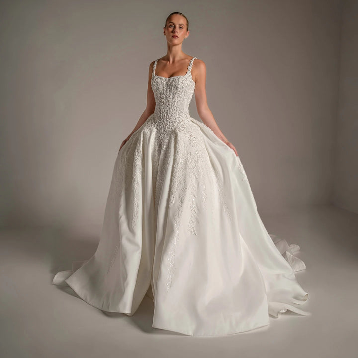 Romantic Beaded Square Neck Wedding Couture