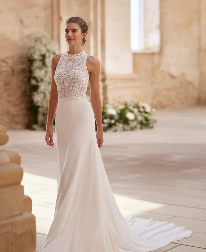 Crafted Boat Neck Wedding Dress