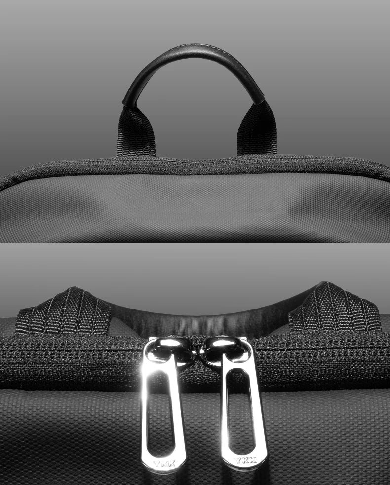 Ultra-light backpack with padded top handle and glossy metal zipper pulls