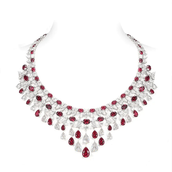 Synthetic Ruby Tassel Necklace