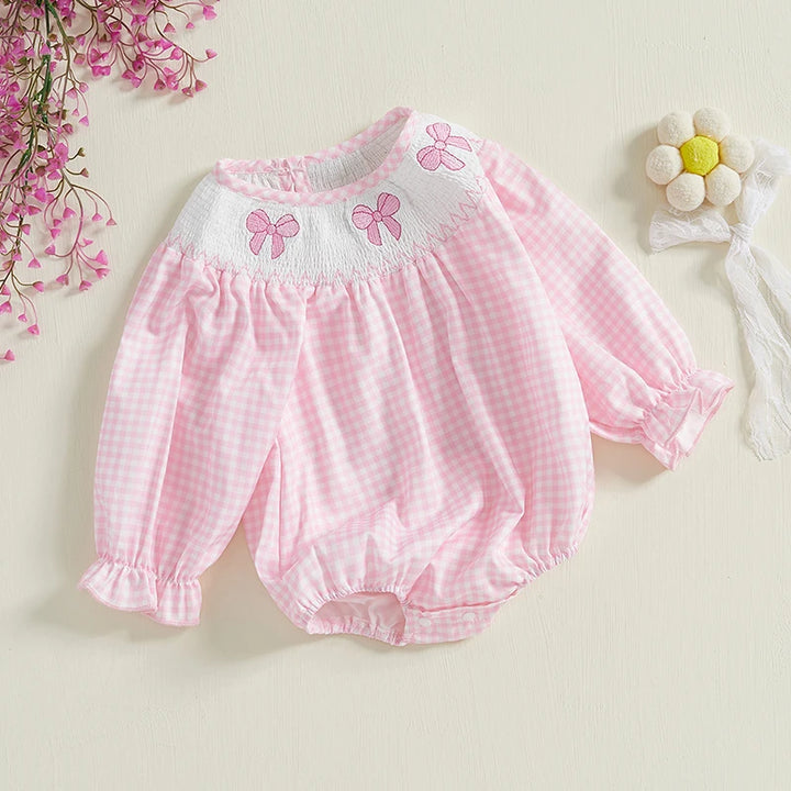 Adorable Embroidered Plaid Romper