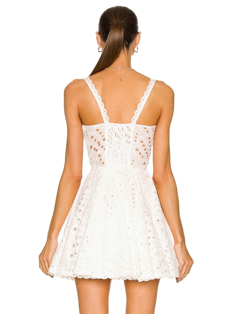 Embroidered Hollow Out Mini Dress