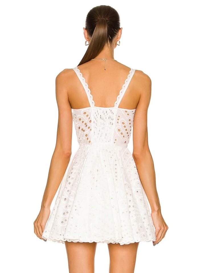 Embroidered Hollow Out Mini Dress