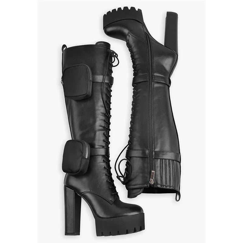 Trendy Lace-Up Knee High Boots