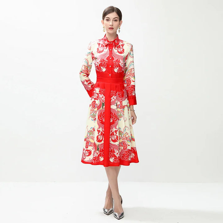 Lovely Turn-down Collar Midi Dress