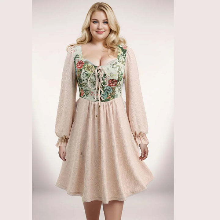 Embroidery Poet Sleeve Plisse Dress