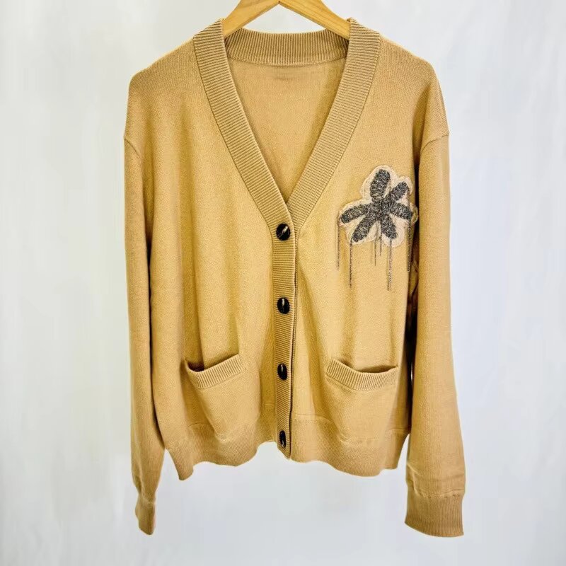 Beaded Chain Cashmere Cardigan