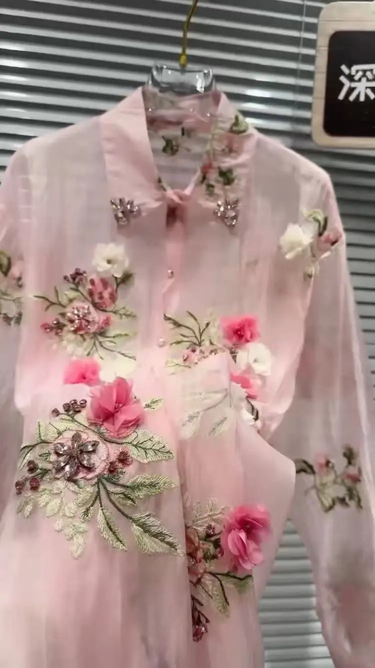 Diamonds Flowers Embroidered Blouse