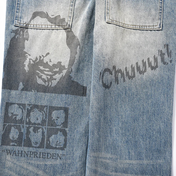 Timeless Straight Fit Hole Printed Jeans Pants