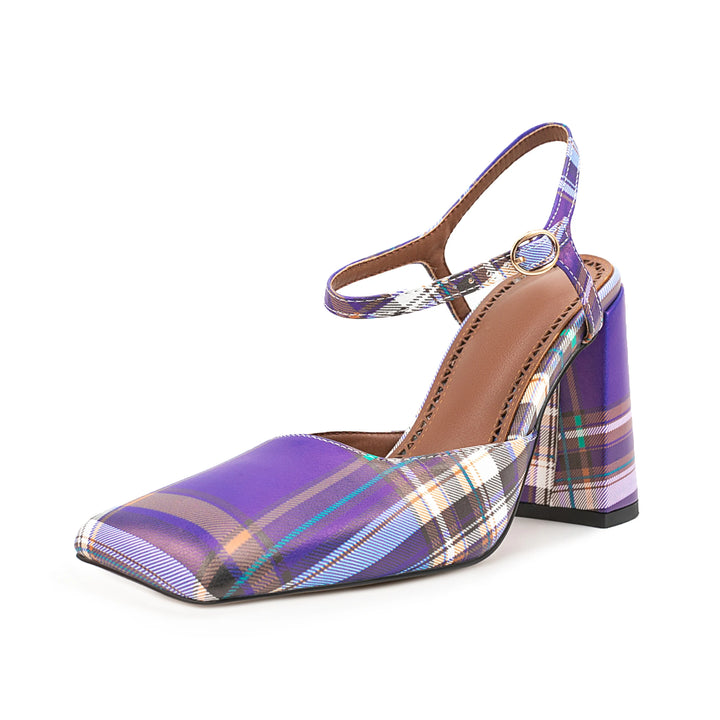 Sweet Square Toe Checker Heel Sandals