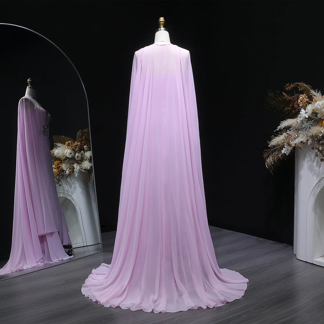 Elegant Cape Draped Beaded Evening Dress