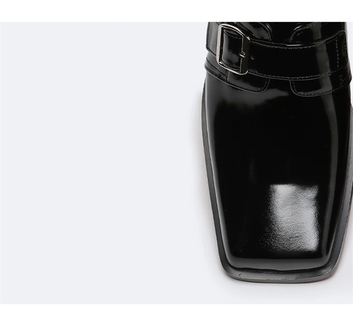 Shining Leather Square Toe Mules