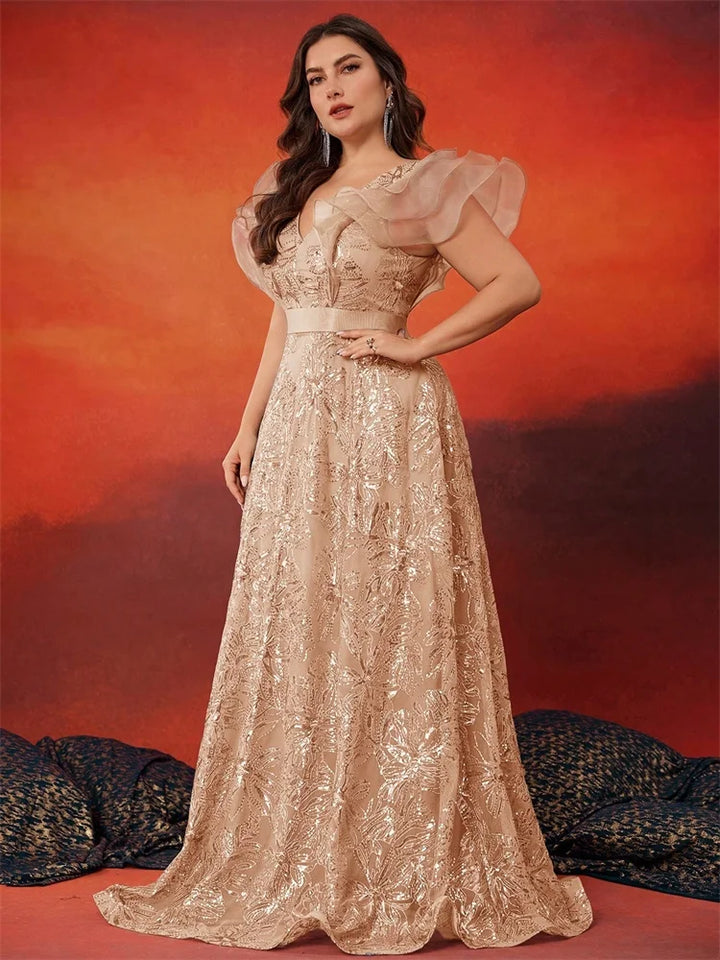 Sophisticated V-Neck Plus Size Women's Gown