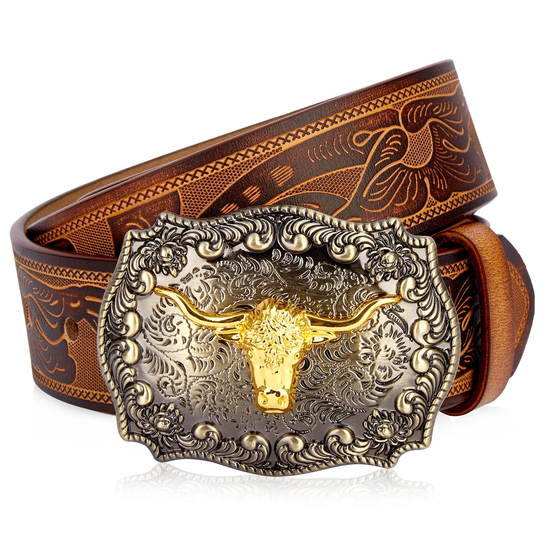 Two Layer Embossed Cowhide Leather Belt
