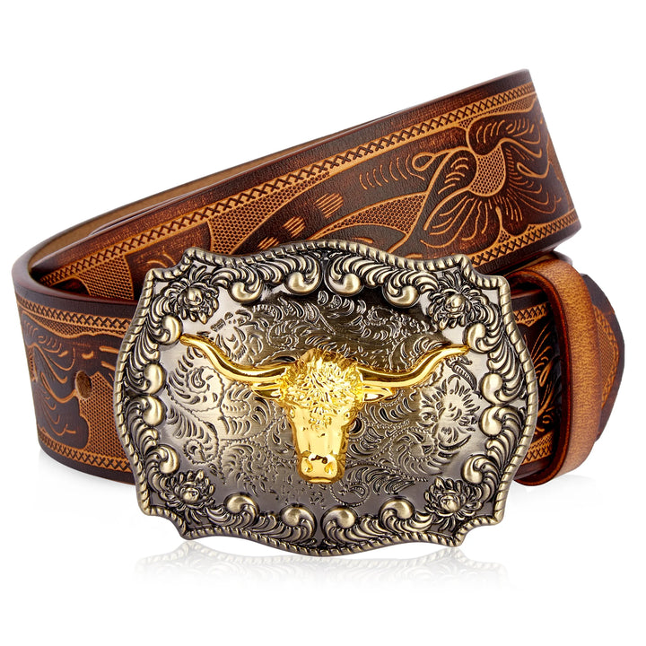 Two Layer Embossed Cowhide Leather Belt