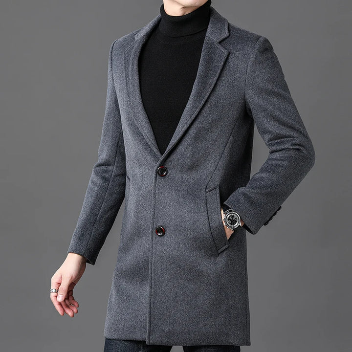 Luxury Mid-Length Woolen Overcoat