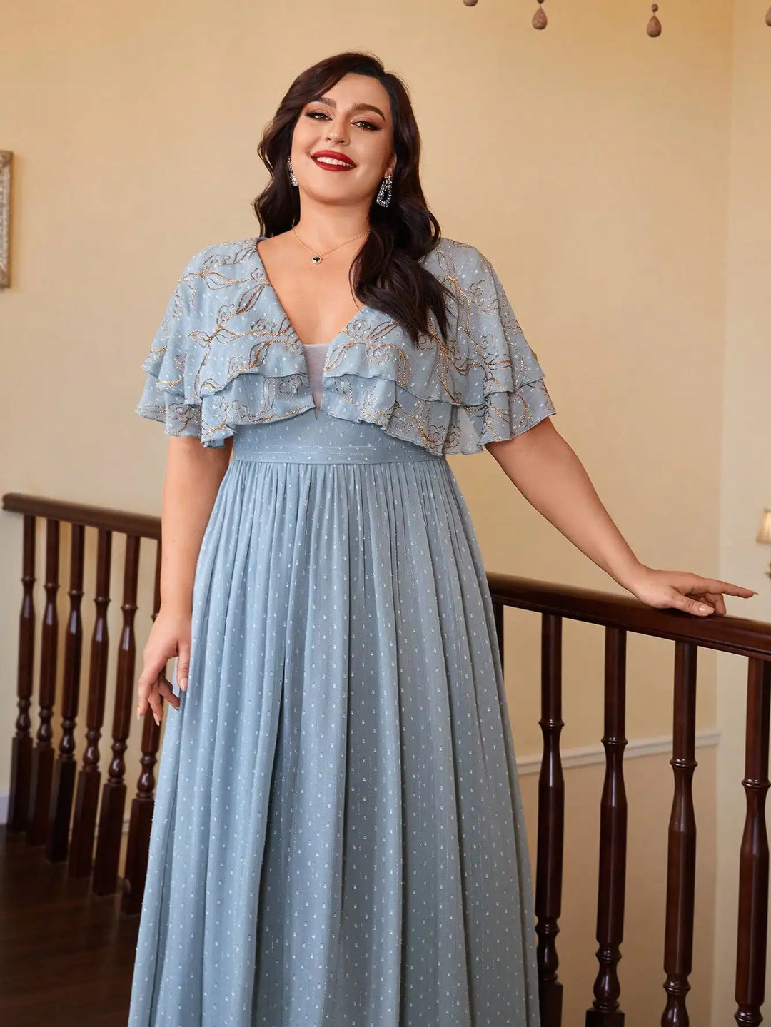 Pleasant Double-layered Shawl Sleeves Evening Dress