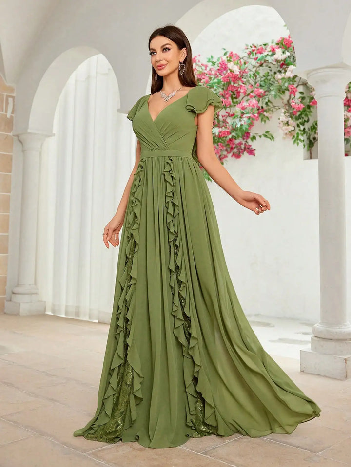 Graceful Ruffled Interlaced Party Gown