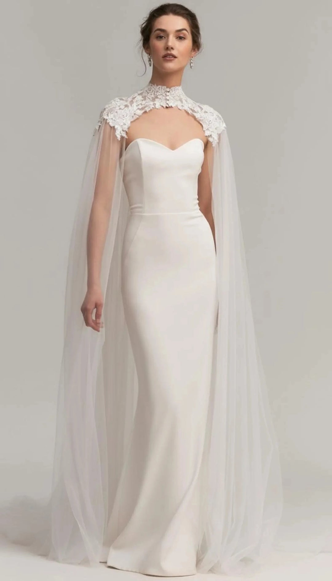 Formal Lace Tulle Long Bridal Cape