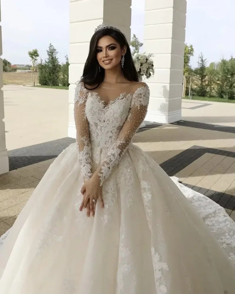 Lovely See-Through Lace Bridal Gown