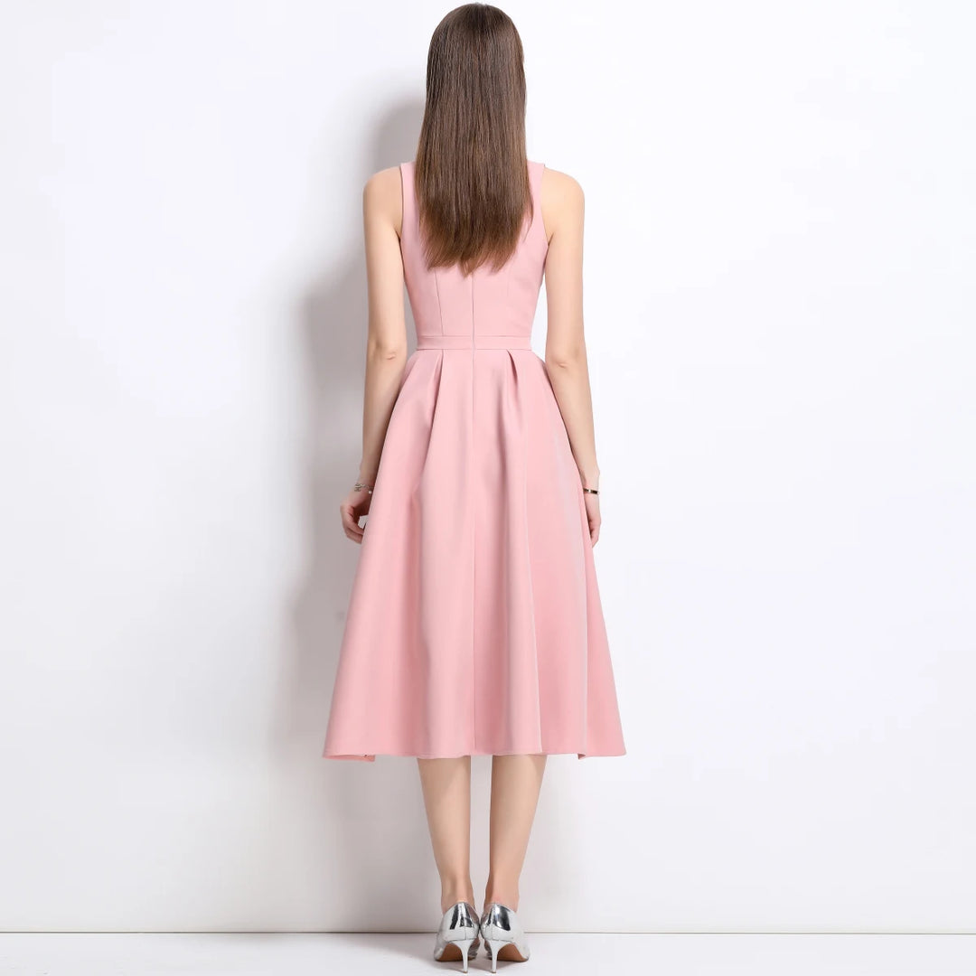 Graceful Square Collar Flowing Midi Dress