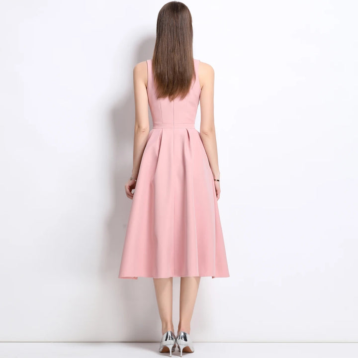 Graceful Square Collar Flowing Midi Dress