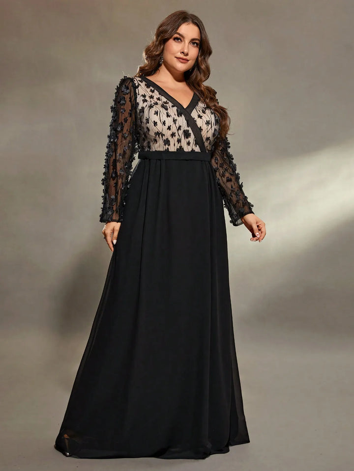 Luxury V-neck Embroidered Evening Dress