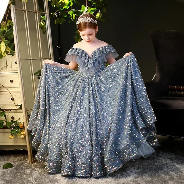 Robe bouffante à paillettes brillantes pour filles
