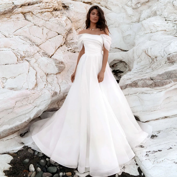 Simple Strapless A-Line Organza Bridal Gown