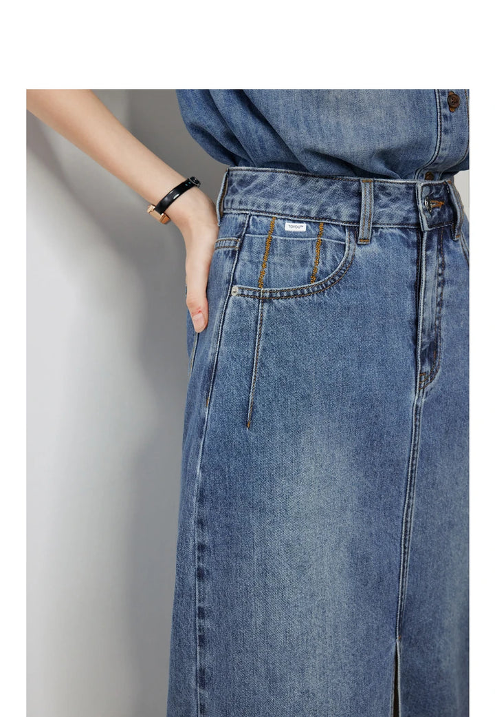 Open Split Pocket Denim Skirt