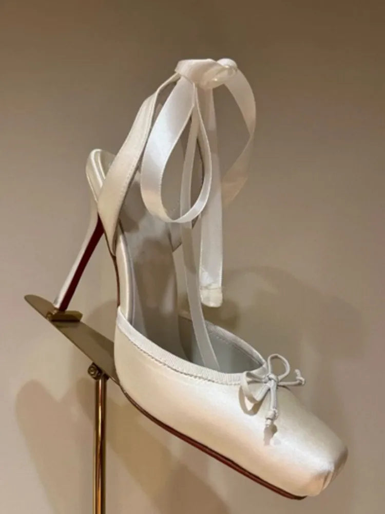 Fashionable Square Toe Satin Heels