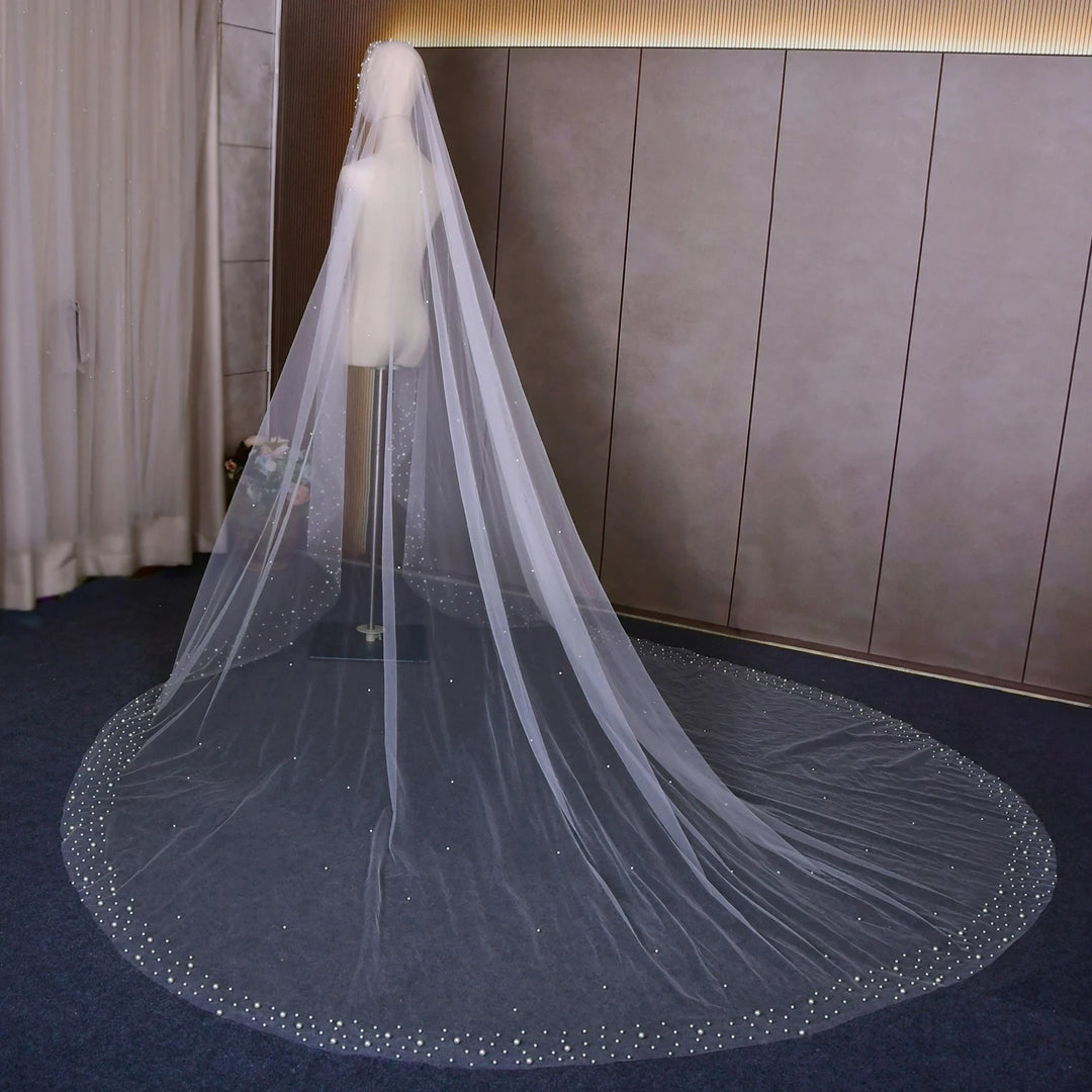 Royal Beaded Pearl Wedding Veil